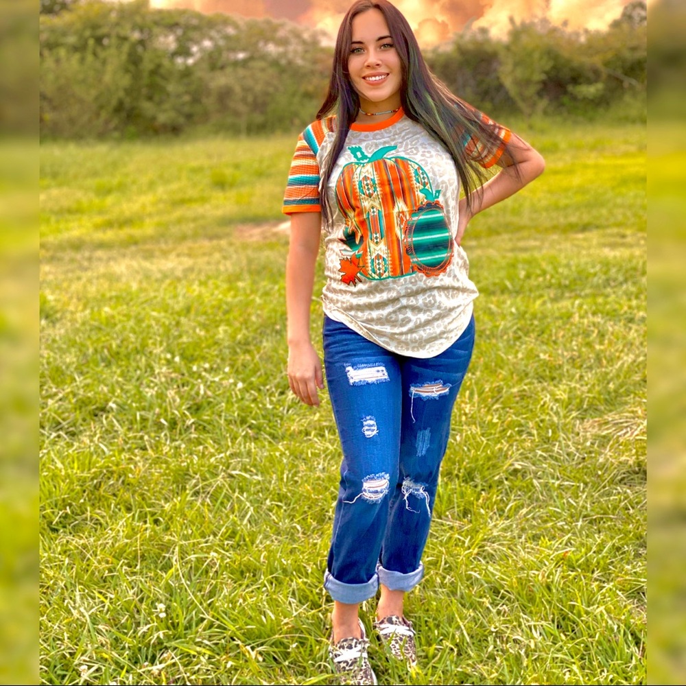Striped Leopard Aztec Pumpkin Shirt - Picture 2 of 5